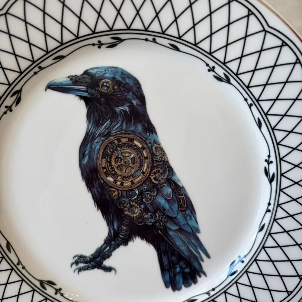 Grace Teaware RAVEN TRELLIS Ceramic Halloween Plates 8in Ceramic Set of 4 NEW